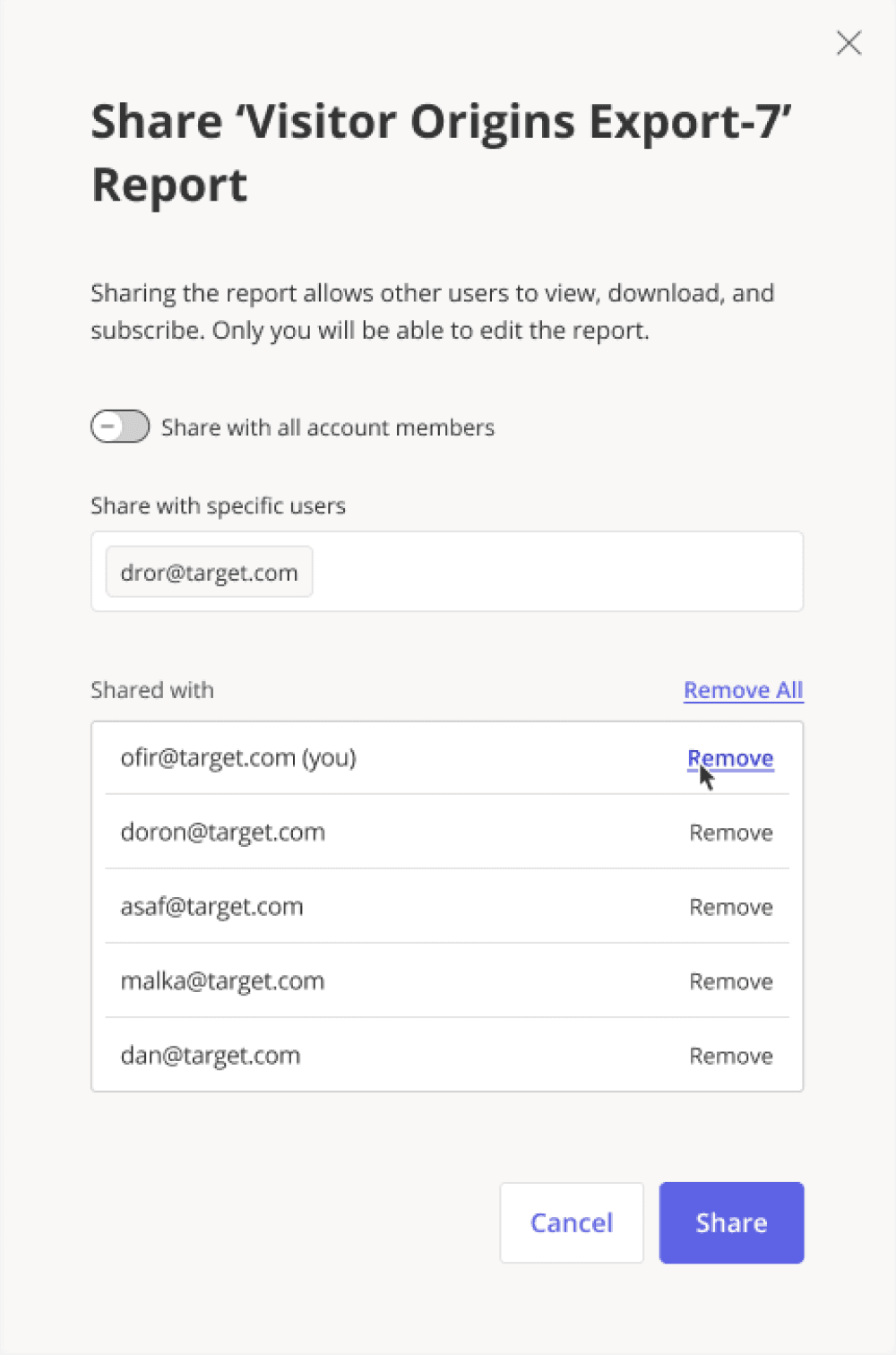 Only report owners can edit who has access to the report