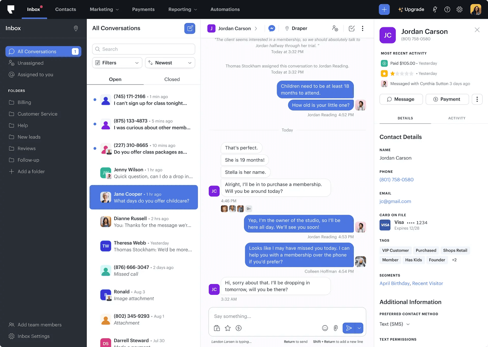interface of Podium CRM system