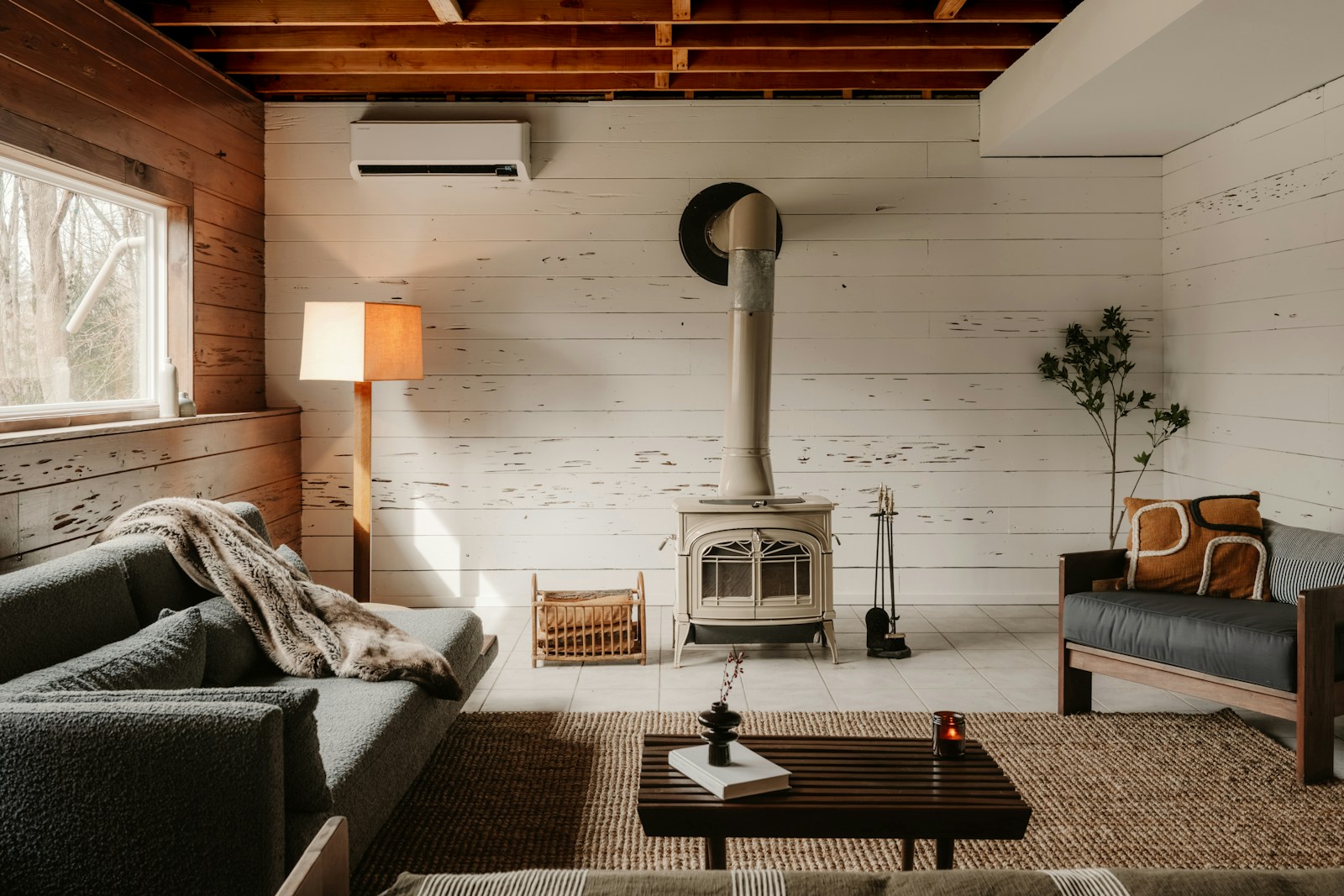 Panelled feature wall in a finished living room