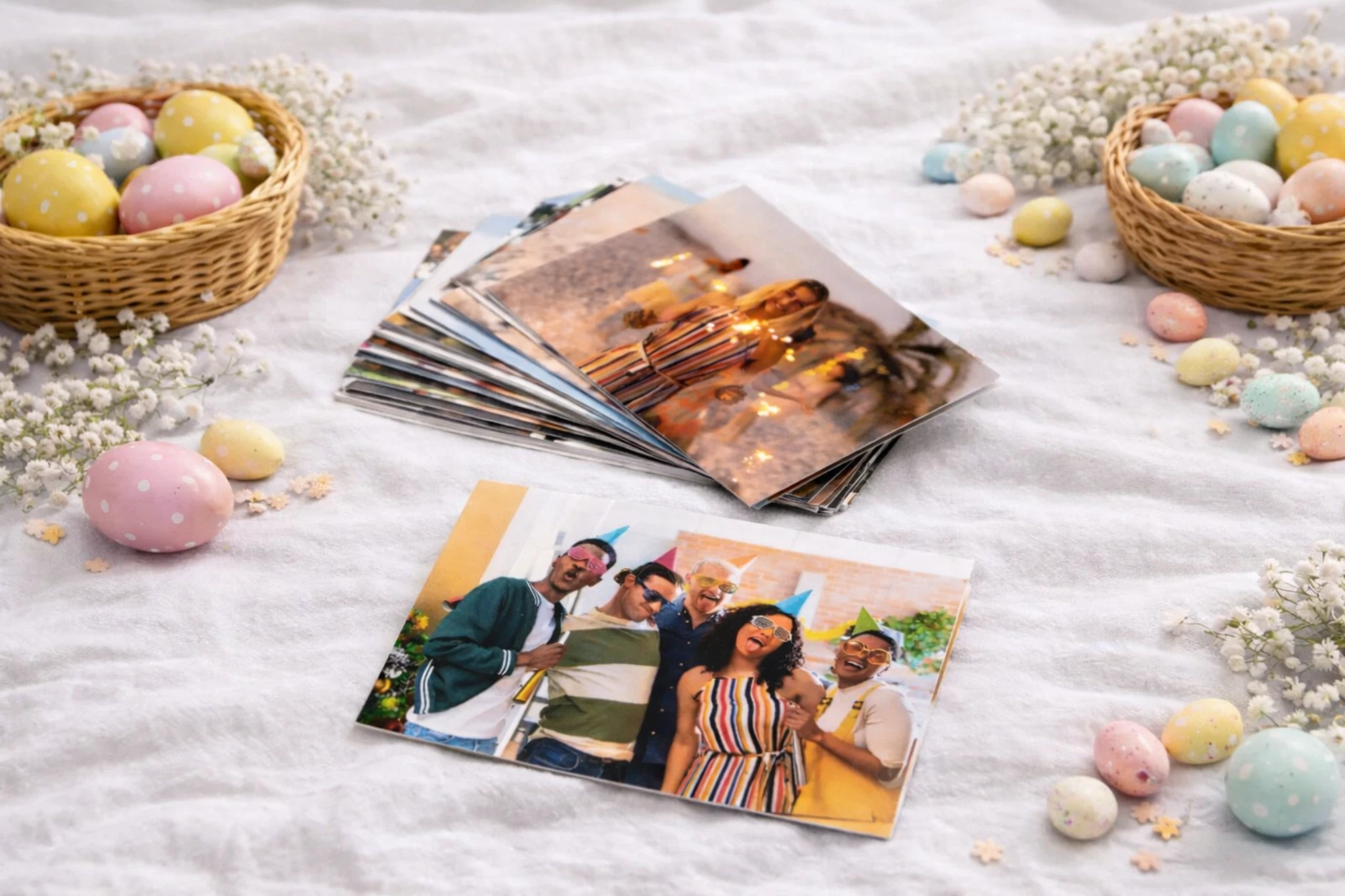 Pessoa segurando Fotolivro com foto em preto e branco de mãe beijando o filho recém-nascido, com o nome Pedro Henrique escrito na imagem