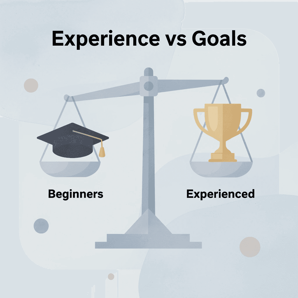 Balance scale comparing beginner and experienced trader needs