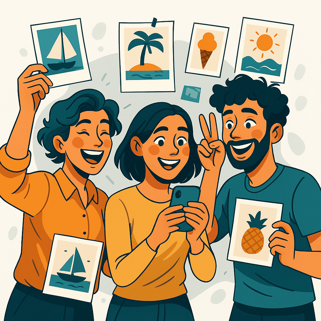 friends participating in a photo scavenger hunt