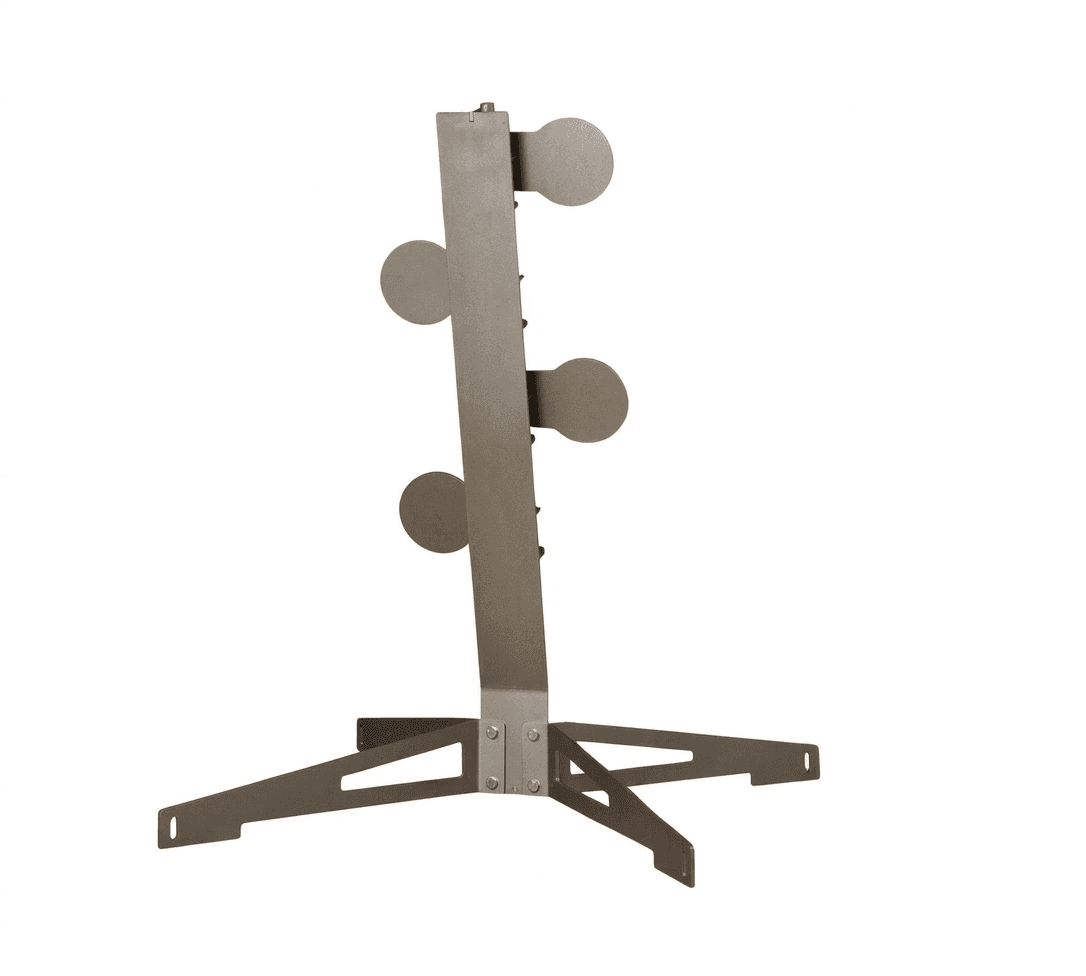 Industrial dueling tree target assembly with tab and slot design to reduce welding time and manufacturing costs.