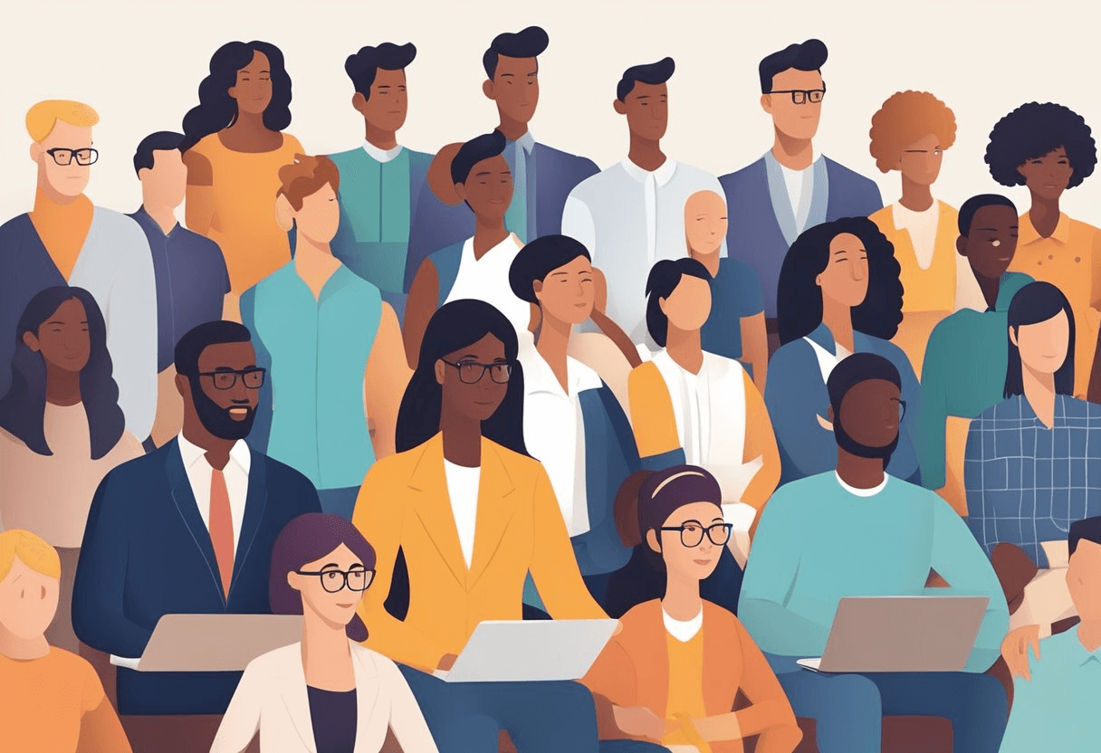 A diverse group of people working in an inclusive environment, with equal access to opportunities, regardless of race, gender, or background