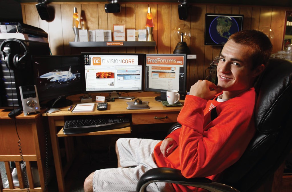 Photo of phil santoro in his parents basement while a junior in high school.