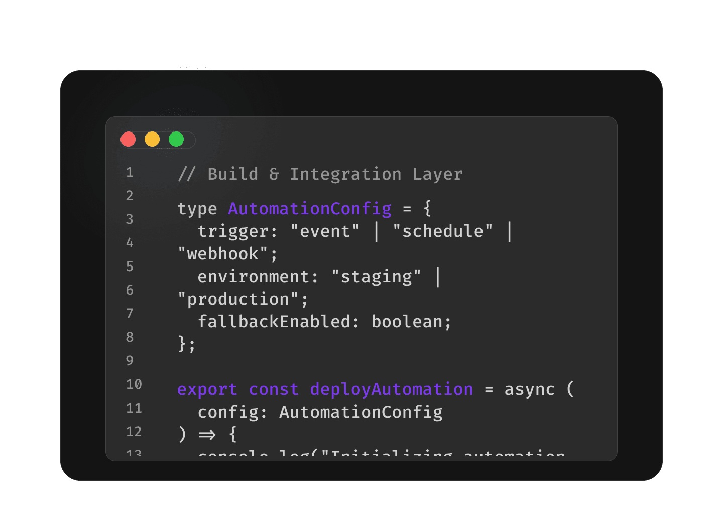 Code snippet displayed on a dark-themed IDE, showing a function definition and some variables in a programming language.