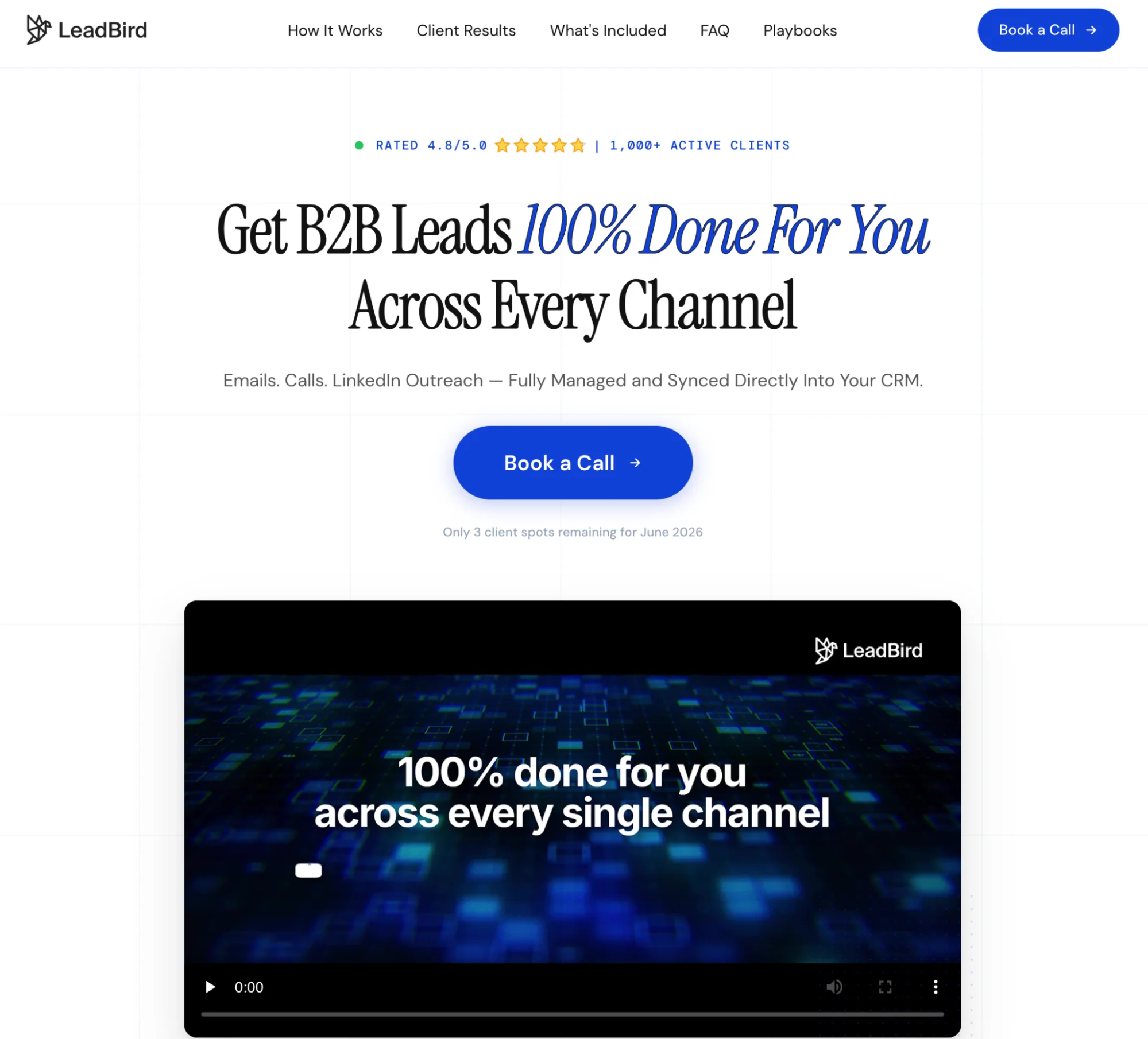 LeadBird homepage: B2B lead generation agency with pay-per-lead model