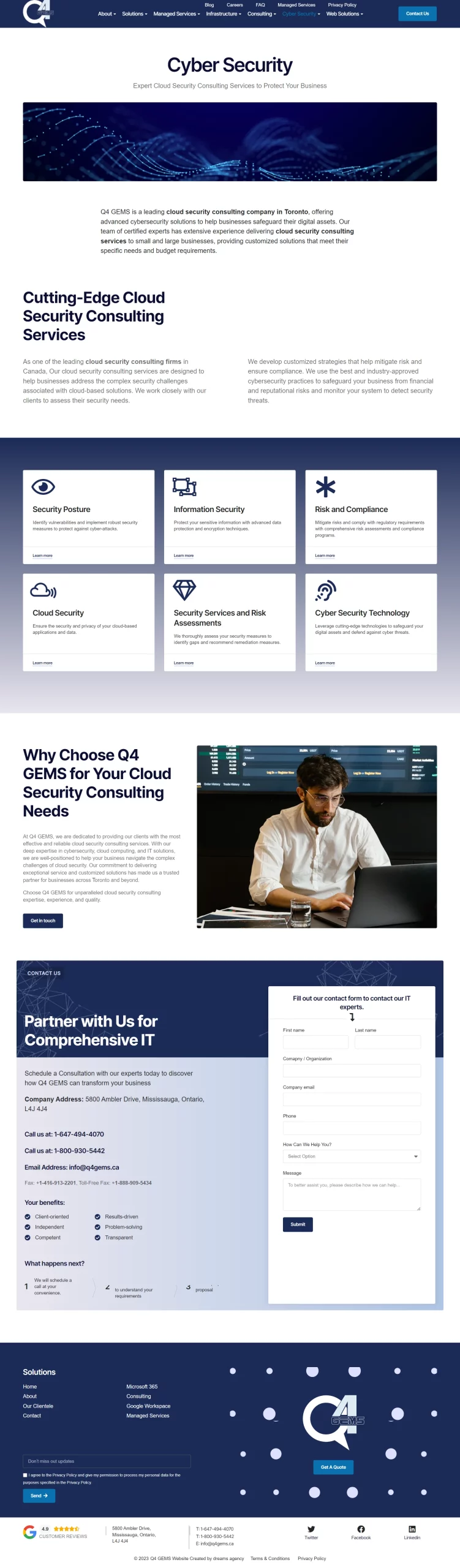scyber-security page for q4gems website developed & designed by Dreams Agency Mississauga, Ontario