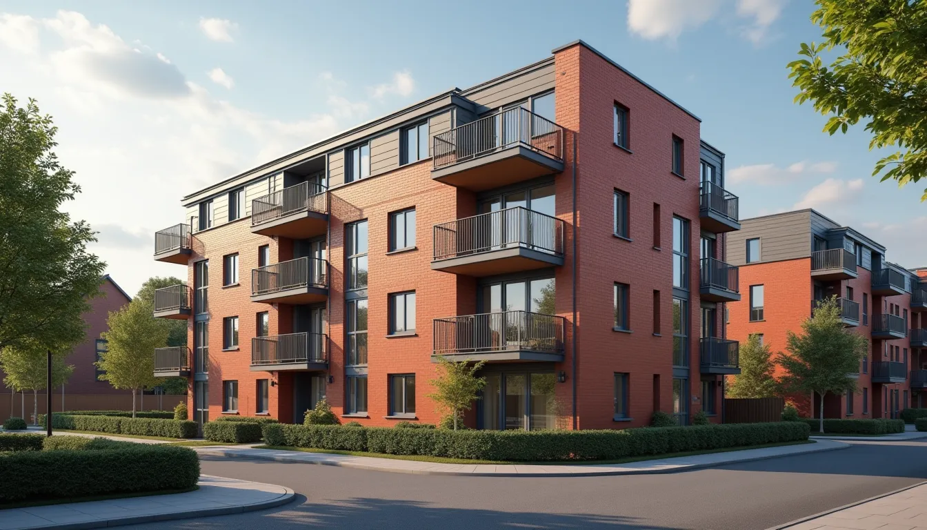 Red brick UK residential apartment building typical of urban buy-to-let property investment.