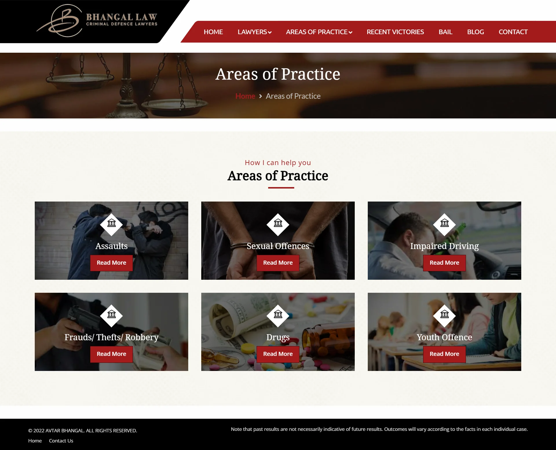 areas of practice page for bhangallaw website developed & designed by Dreams Agency Mississauga, Ontario