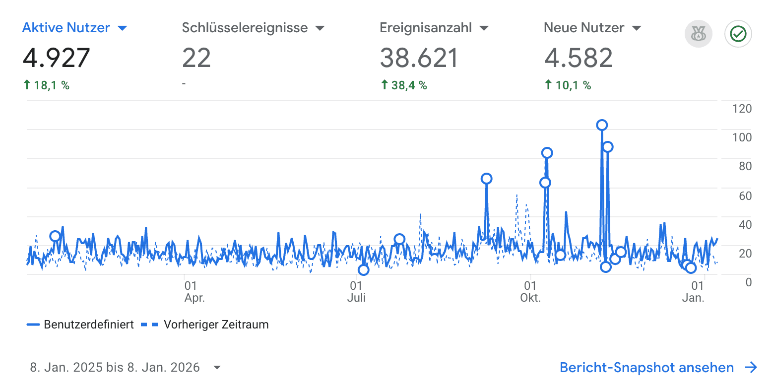 Screenshot einer Google Analytics Statisik mit Nutzerzahlen