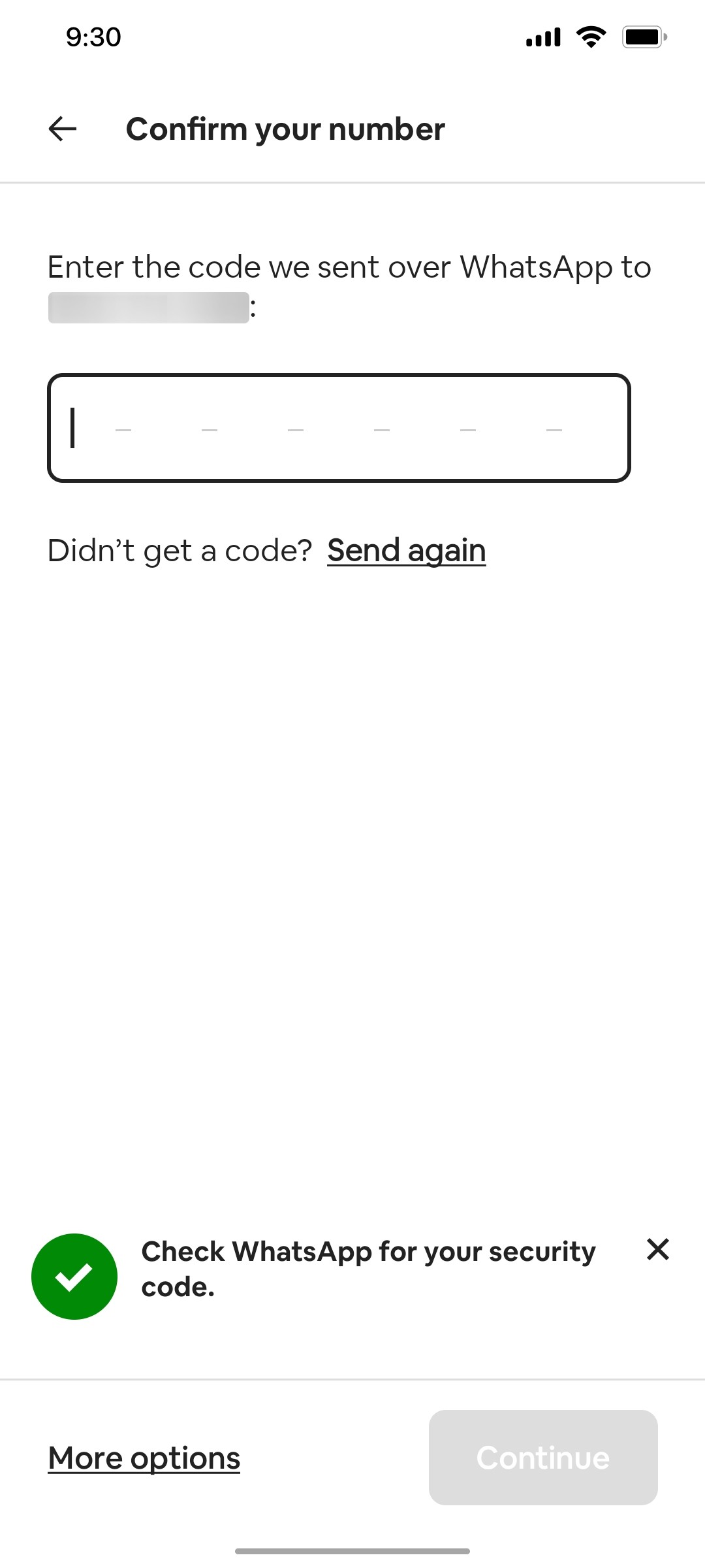 Airbnb Enter Whtasapp OTP screen