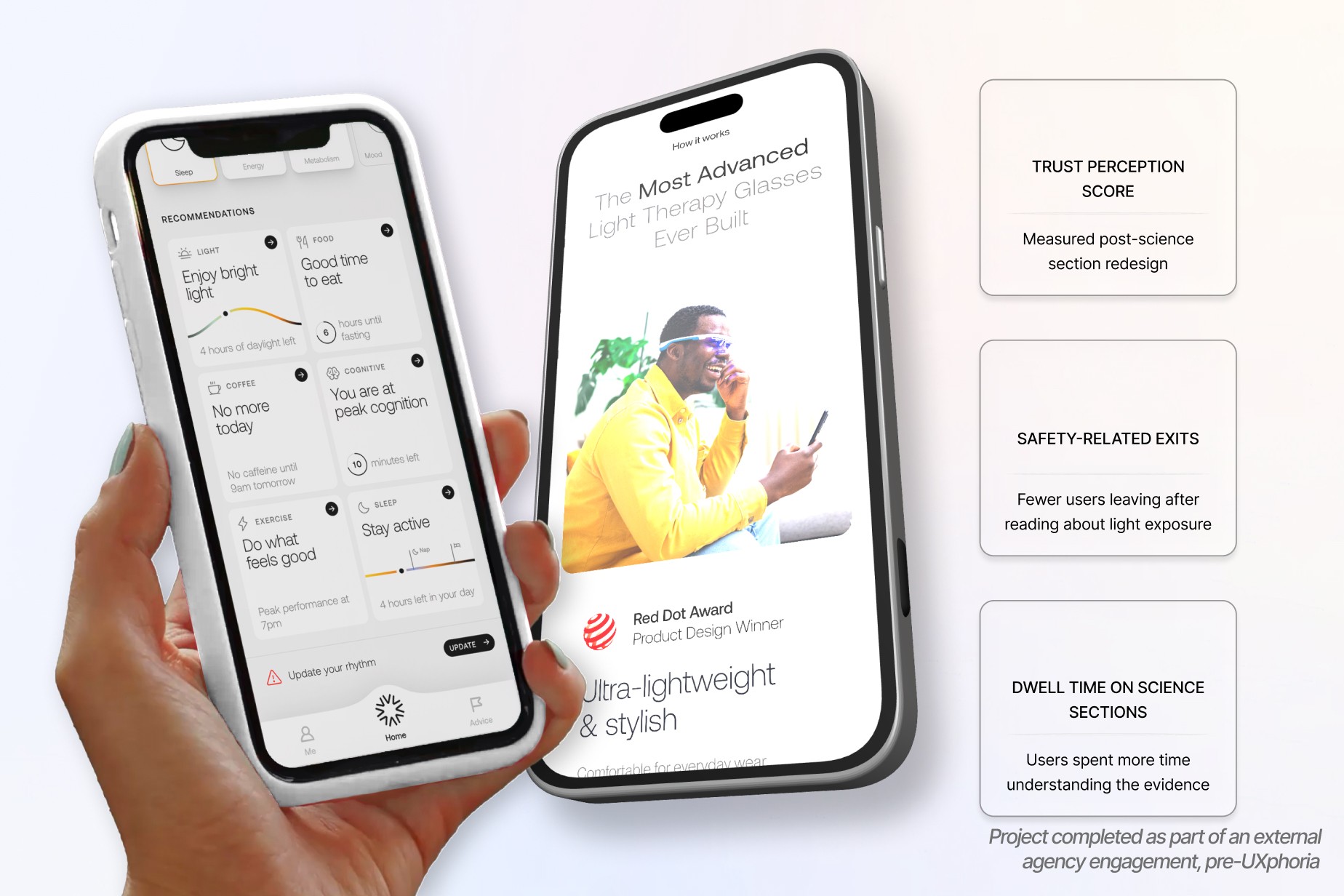 Before and after website redesign for supplement brand