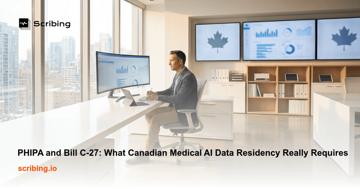 Illustration representing Canadian medical data residency requirements under PHIPA and Bill C-27 for health IT compliance