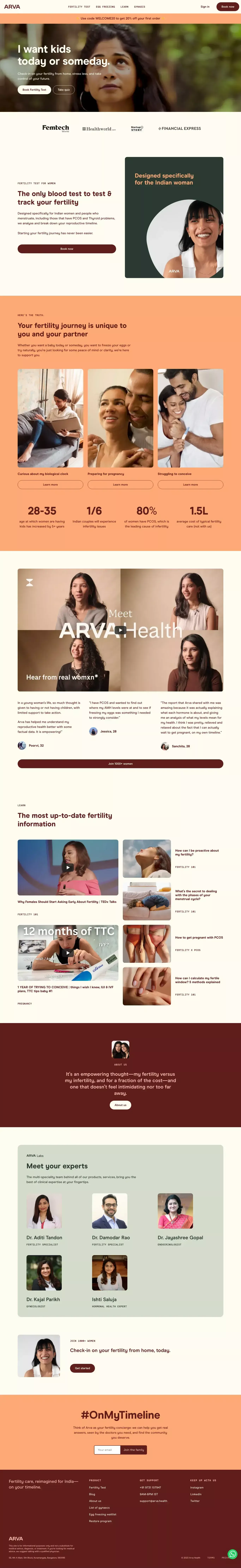 Arva landing page screenshot showcasing Medical design