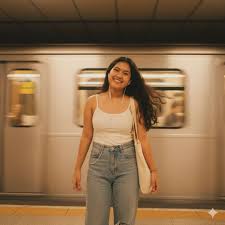 woman standing near train