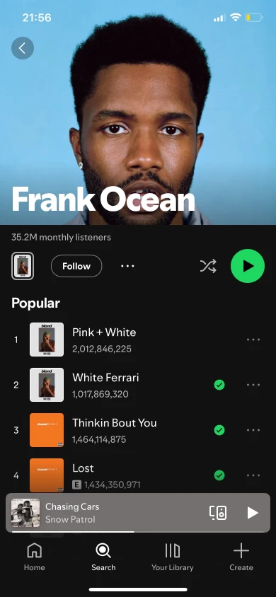 Original Spotify artist page, top