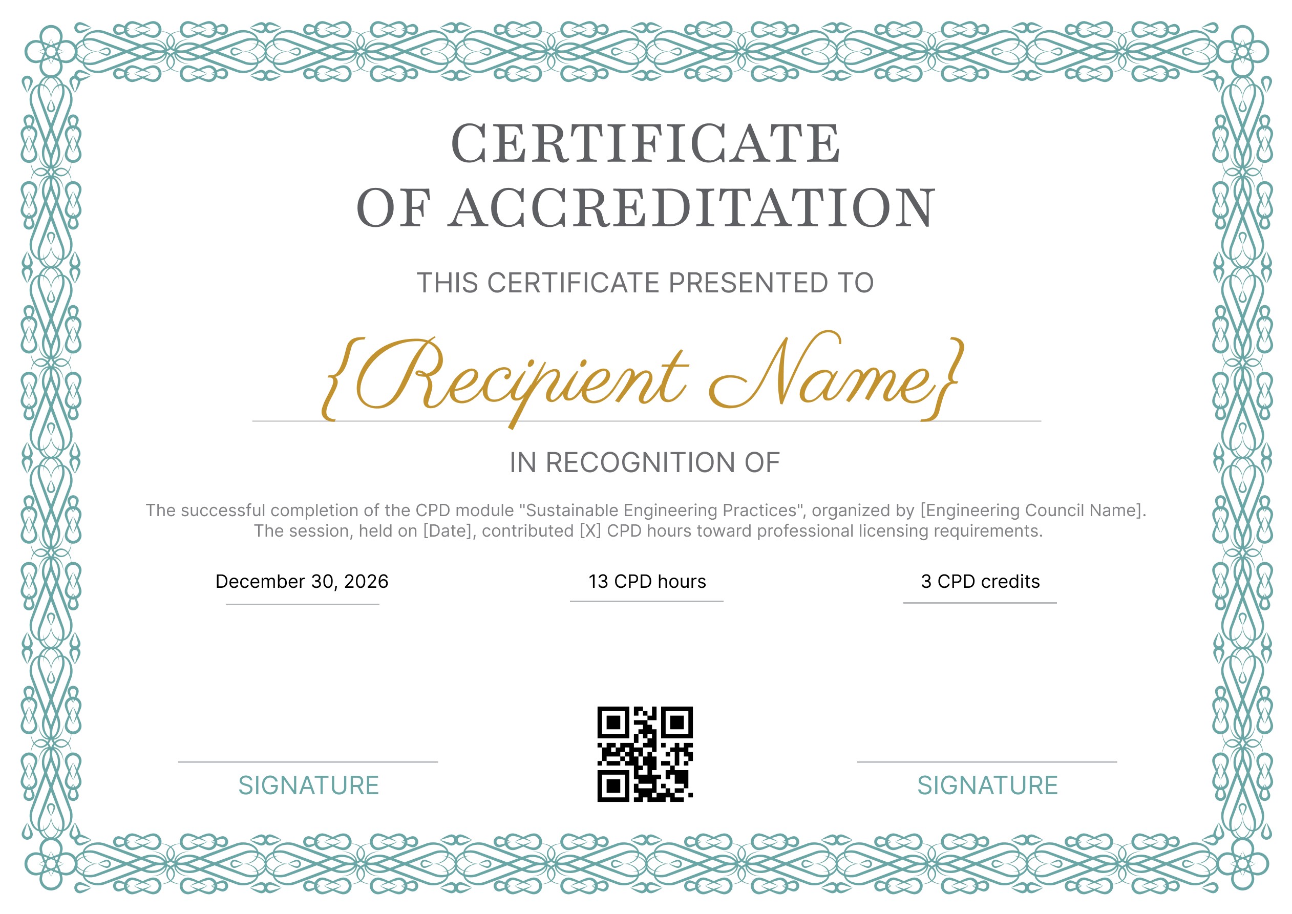 Wauld - Formal and professional CPD certificate template