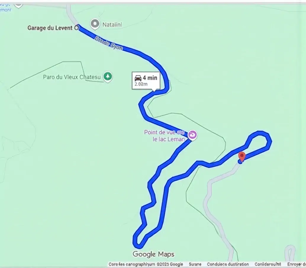Carte du parcours de la course de caisses à savon entre St-Cergue et Gingins, 2 km de descente