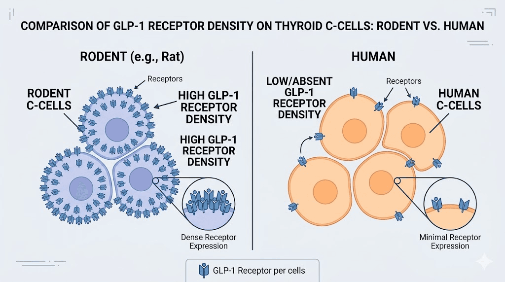 GLP-1 receptor expression differences between rodent and human thyroid C-cells