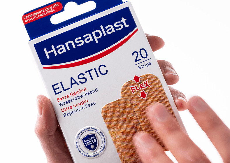 Markenrelaunch Hansaplast – neues Verpackungsdesign mit realistischer Pflasterdarstellung von Design for Human Nature in Hamburg.