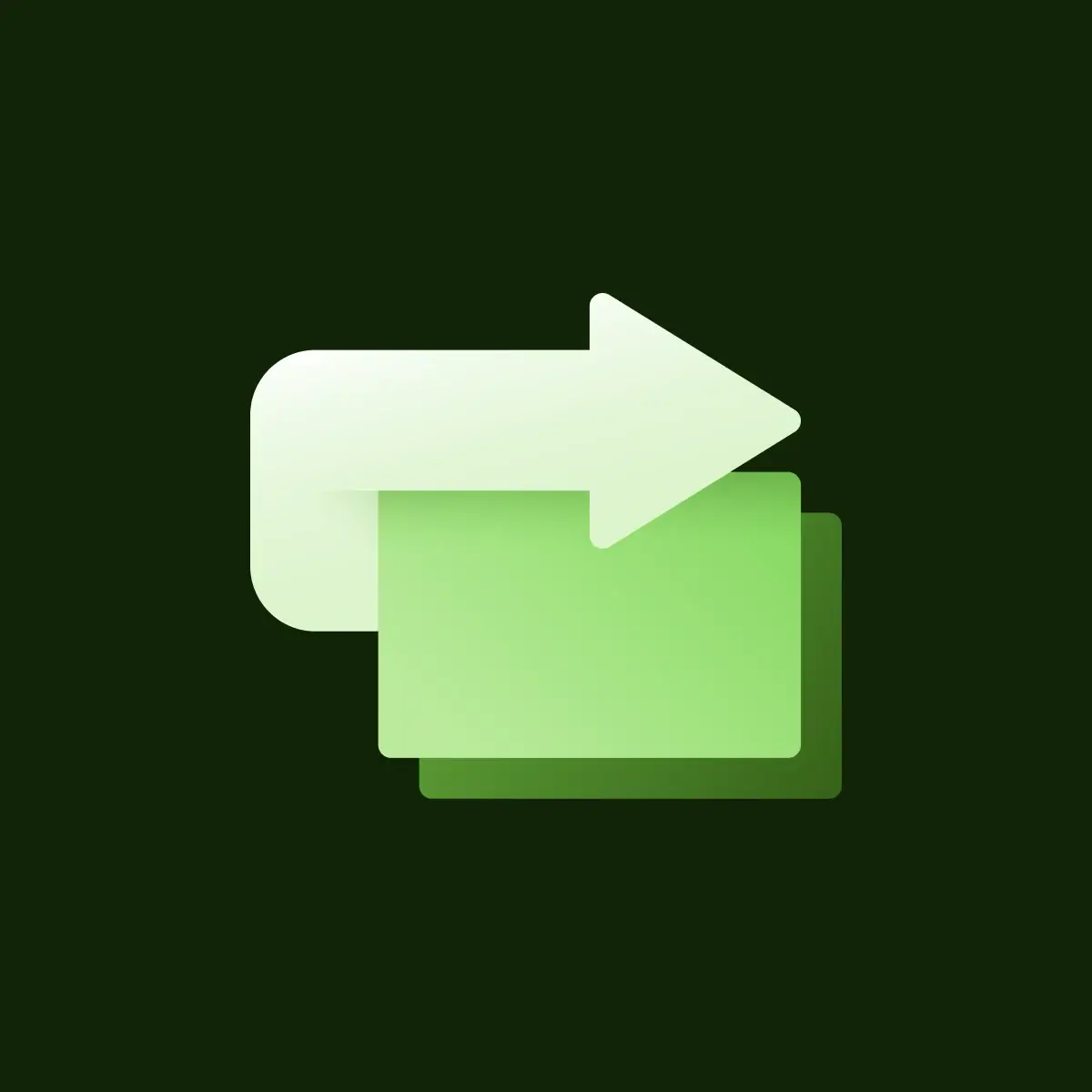 An icon of two lime green squares being overlapped by an arrow on a dark background