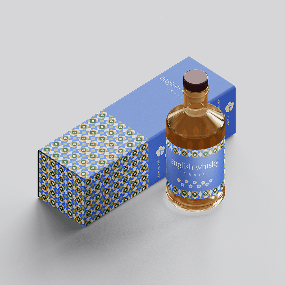 English Whisky Trails promotional packaging and whisky bottle design 