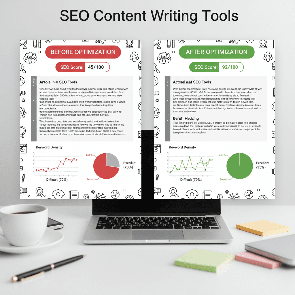 SEO content writing tools comparison showing optimization improvements and ranking factors