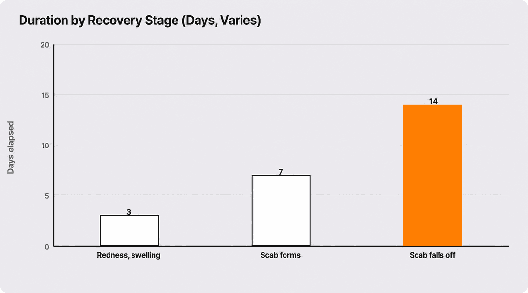 Recovery timeline by stage (days; varies by person)