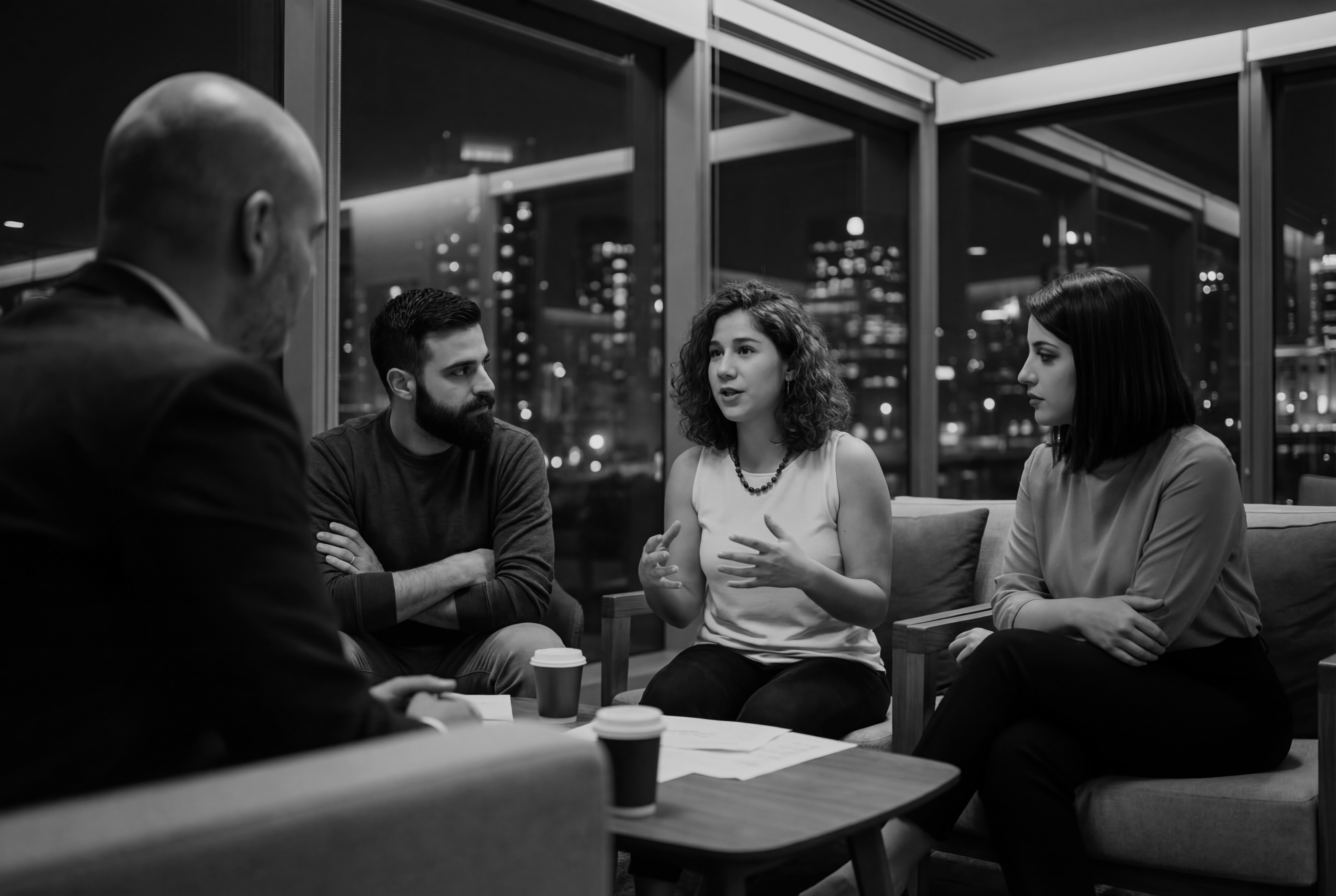 Team working in an office watching at a presentation