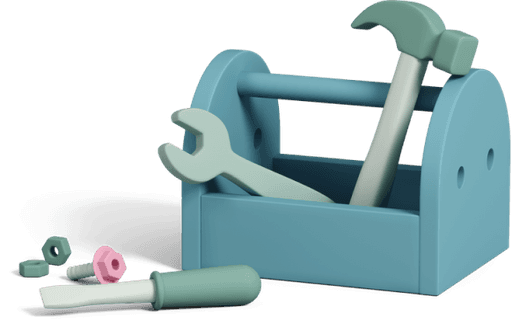 3D illustration of a toolbox with tools inside