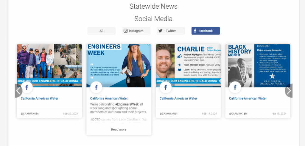 California American Water website social feed
