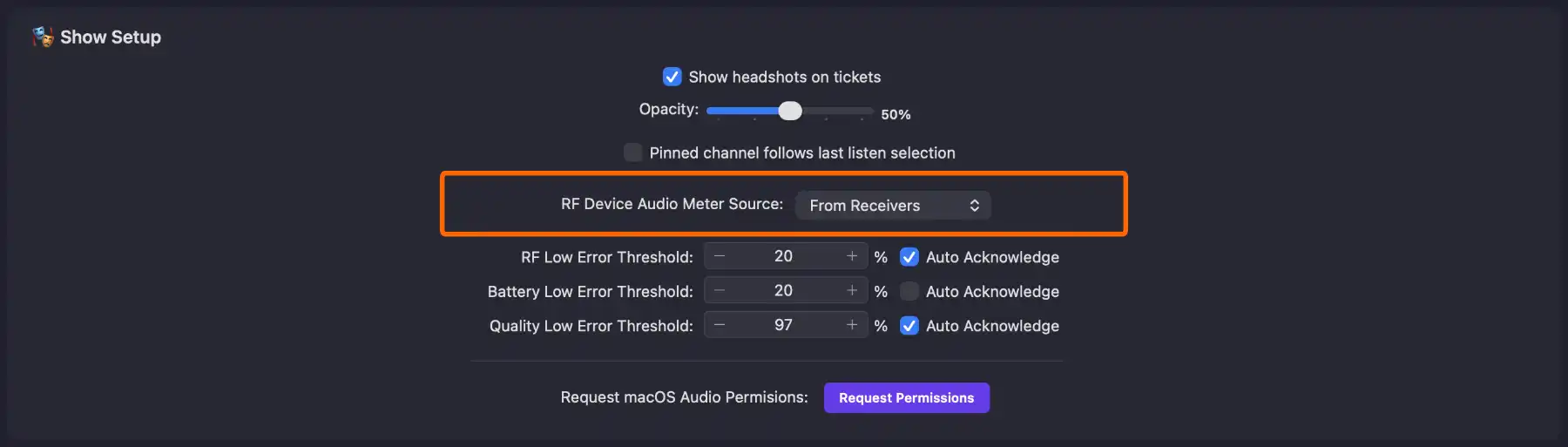 Choose your audio metering source in general setup