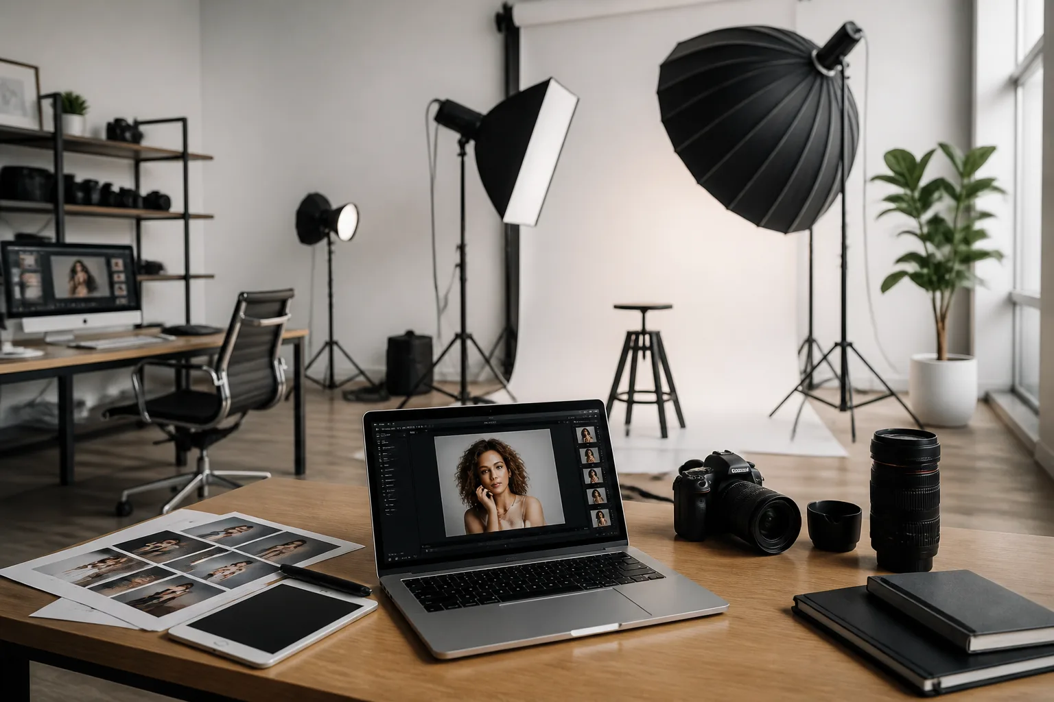 Photography Studio Business Setup in Dubai beside a Dubai trade license document and a modern