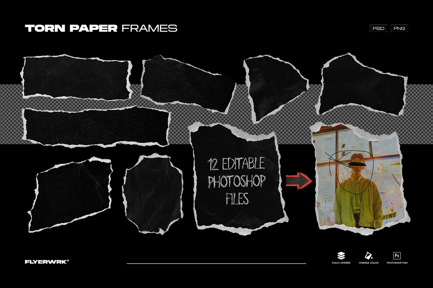 Artistic Toolkit 3 torn paper frames for collage style poster compositions