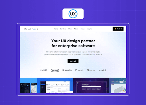Enterprise UX design agency homepage focused on software product design, usability, and digital transformation.
