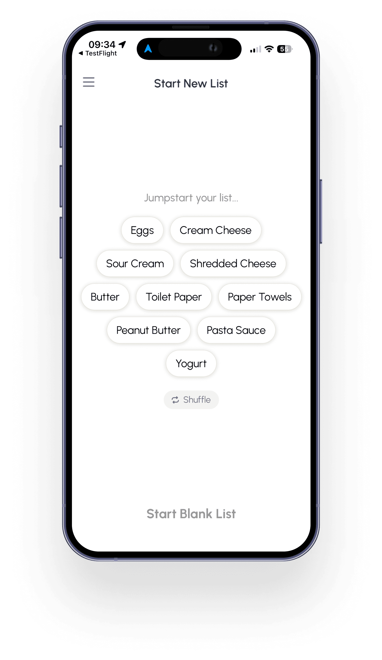 Clean grocery list organizer app for stress-free supermarket trips.