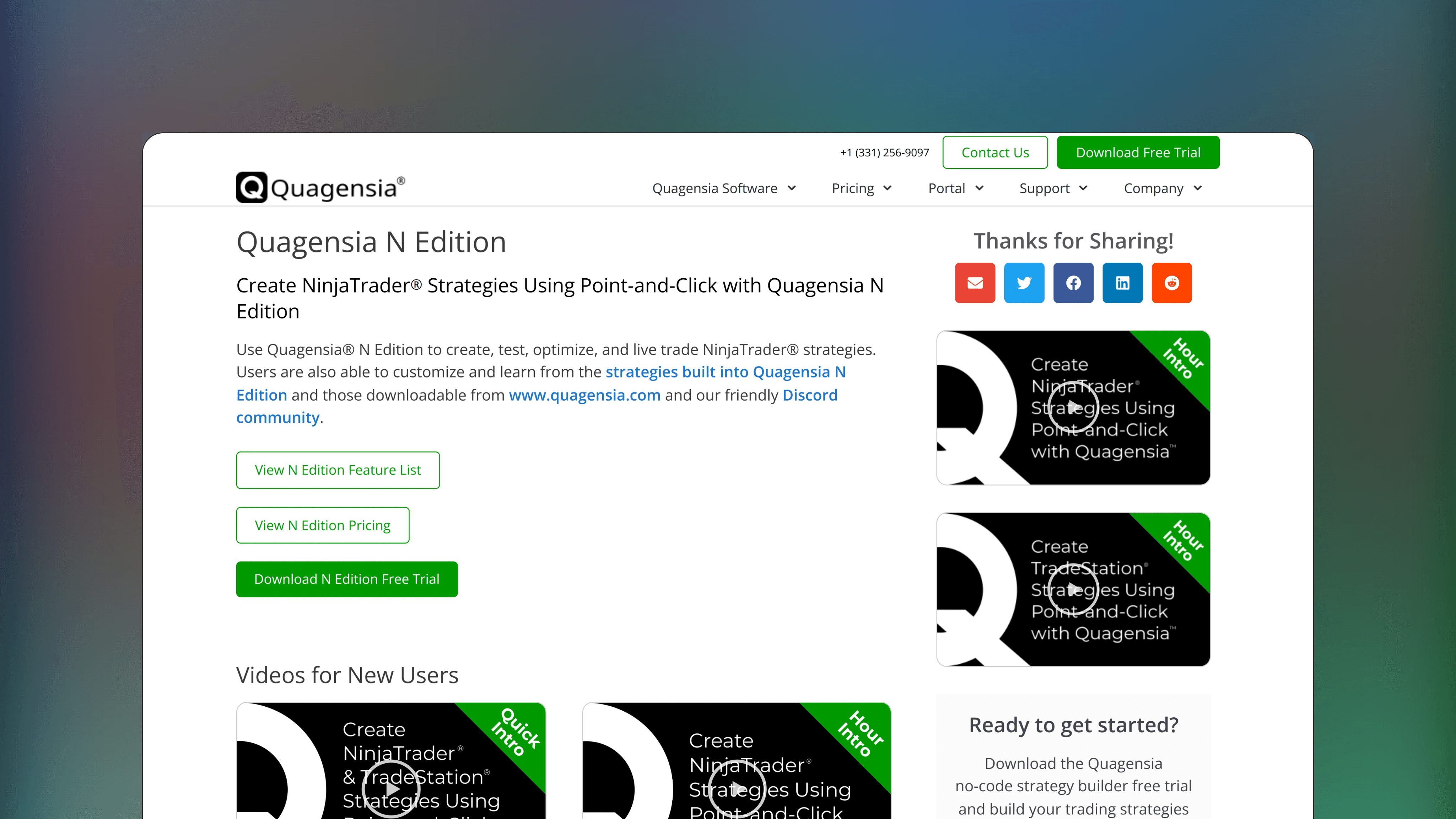 Website preview of Quagensia N Edition, trade management execution platform displaying a visual interface for assembling trading rules.