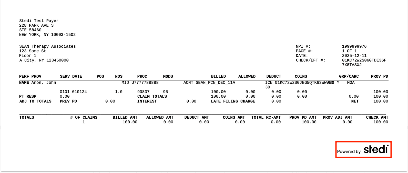 “Powered by Stedi” in the page footer