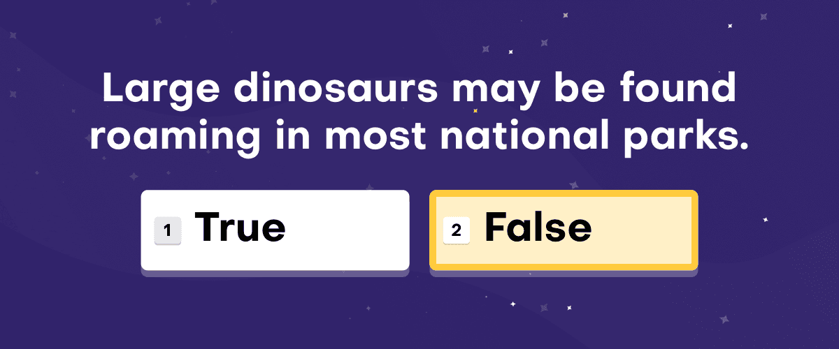 Talamo test screen, Sentence Reading Fluency (Speed): the sentence ‘Large dinosaurs may be found roaming in most national parks.’ with True and False buttons, False selected.