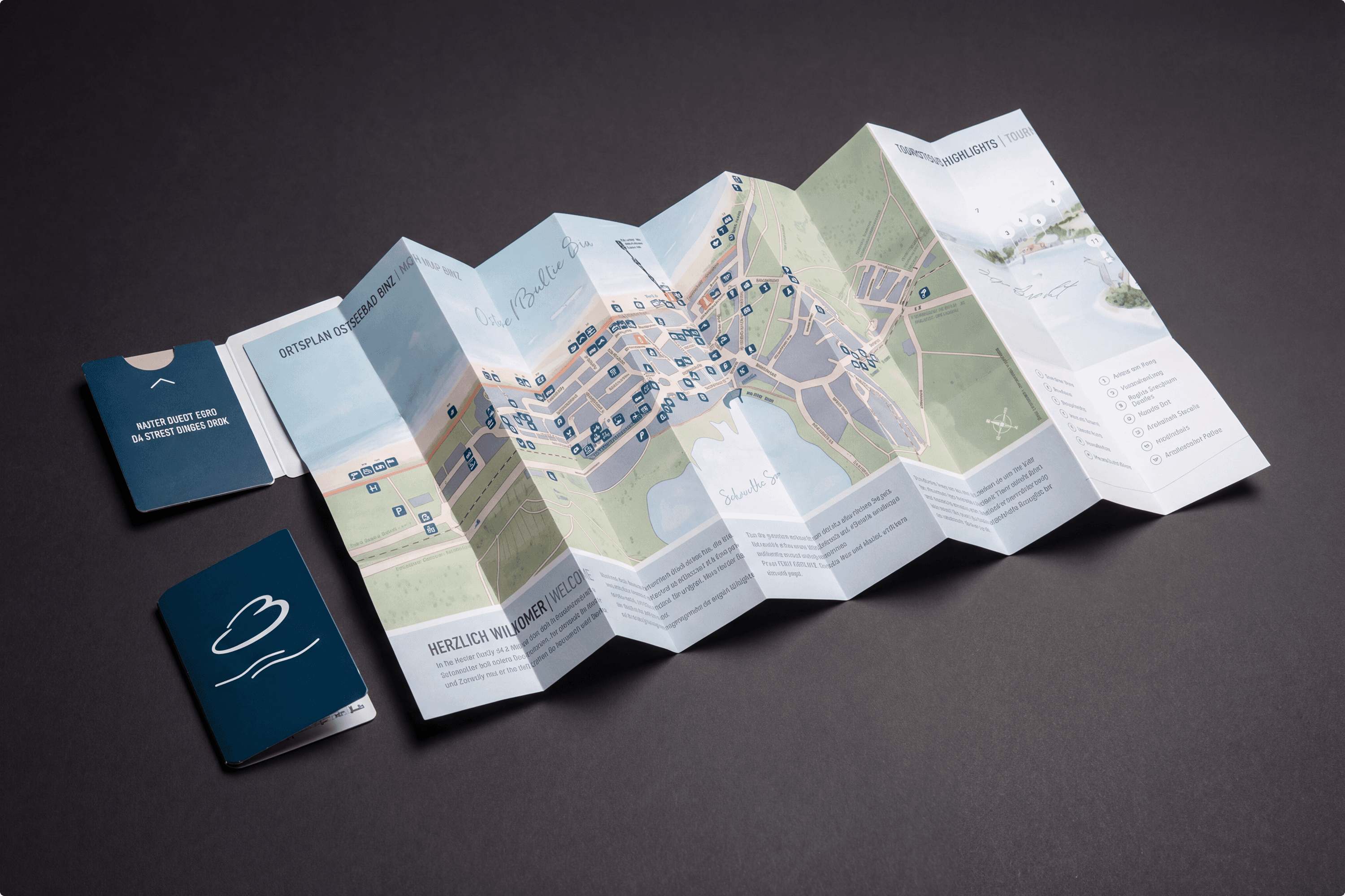 Folded tourist map with booklet.