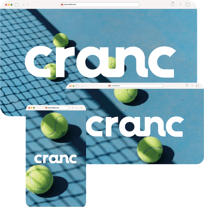 A blue background with scattered green tennis balls and the text "cranc" in bold, modern font.