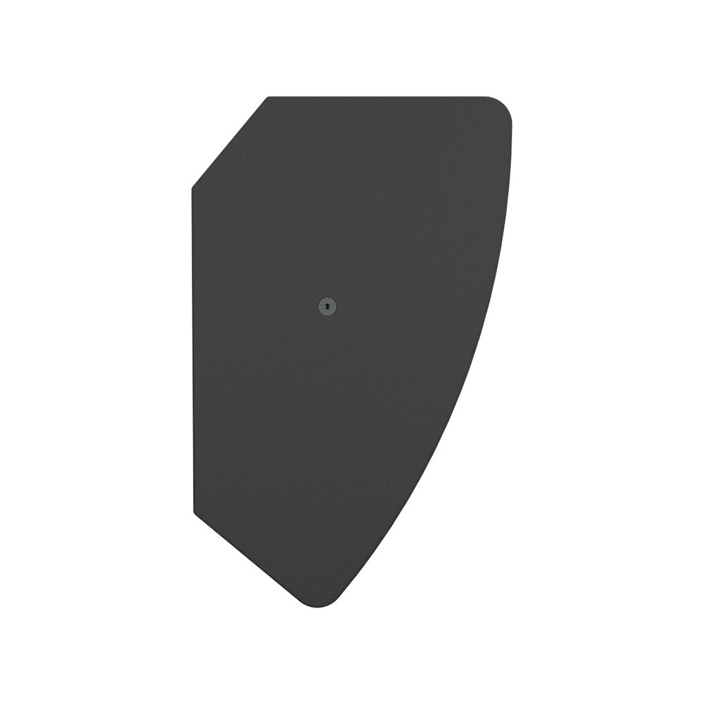 Dark grey curved panel with a small central circle detail.