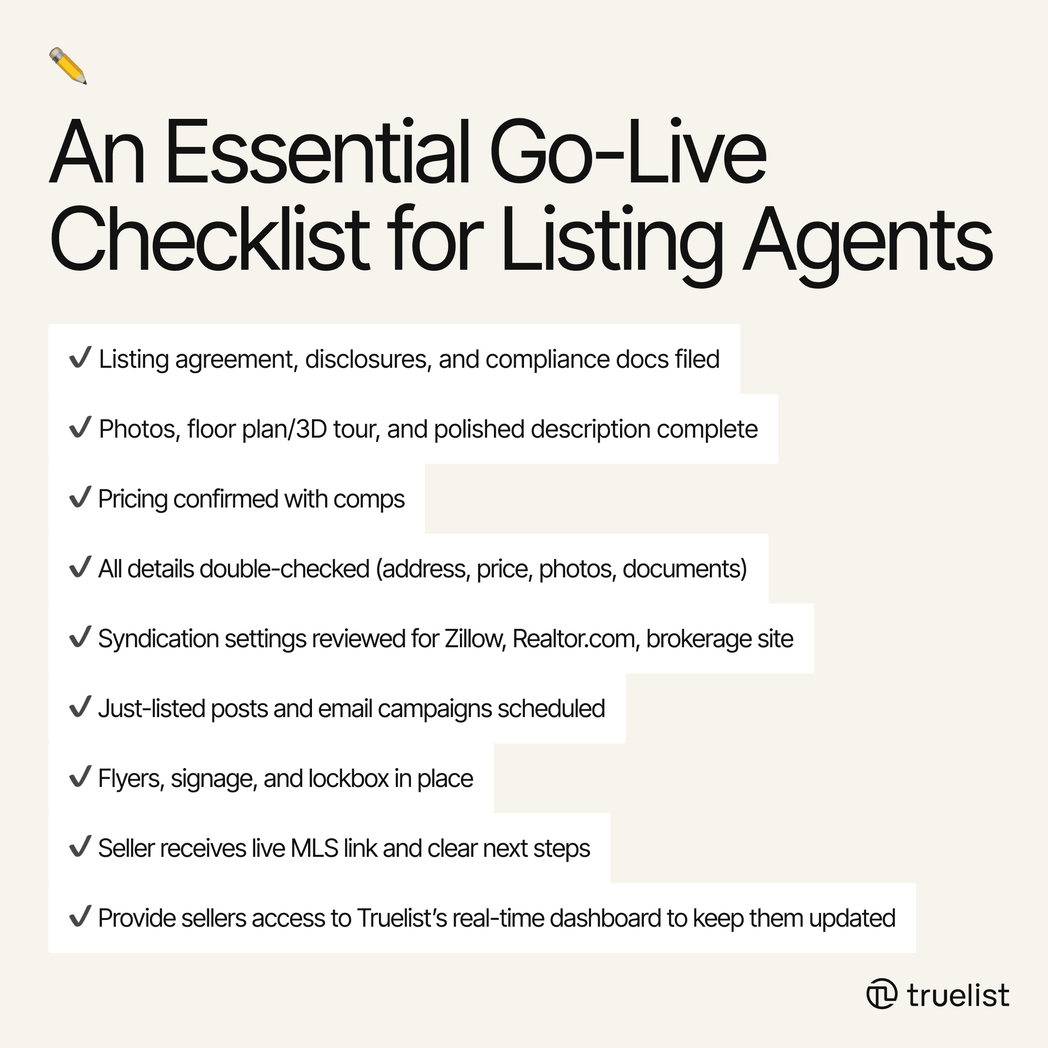 Essential go-live checklist for listing agents