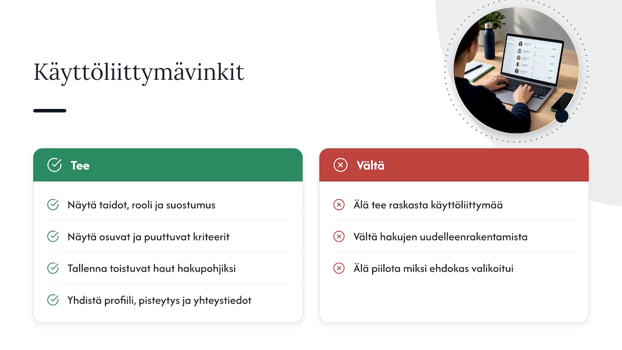 Käyttöliittymän suunnittelu ja käyttäjäkokemus hakujen tukena — overview diagram