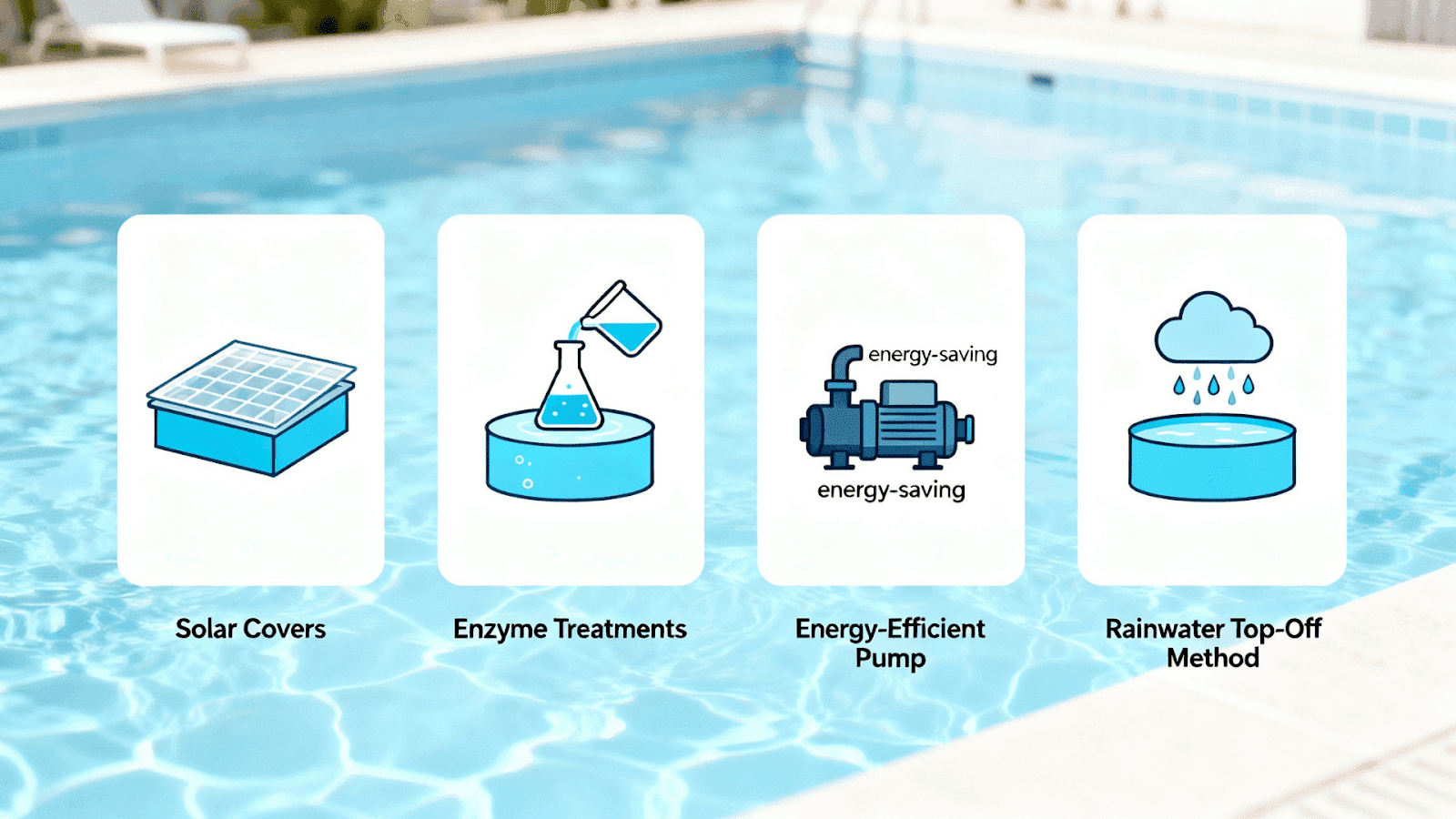 Eco-friendly vinyl pool care tips including solar covers, natural enzyme cleaners, and energy-efficient equipment.