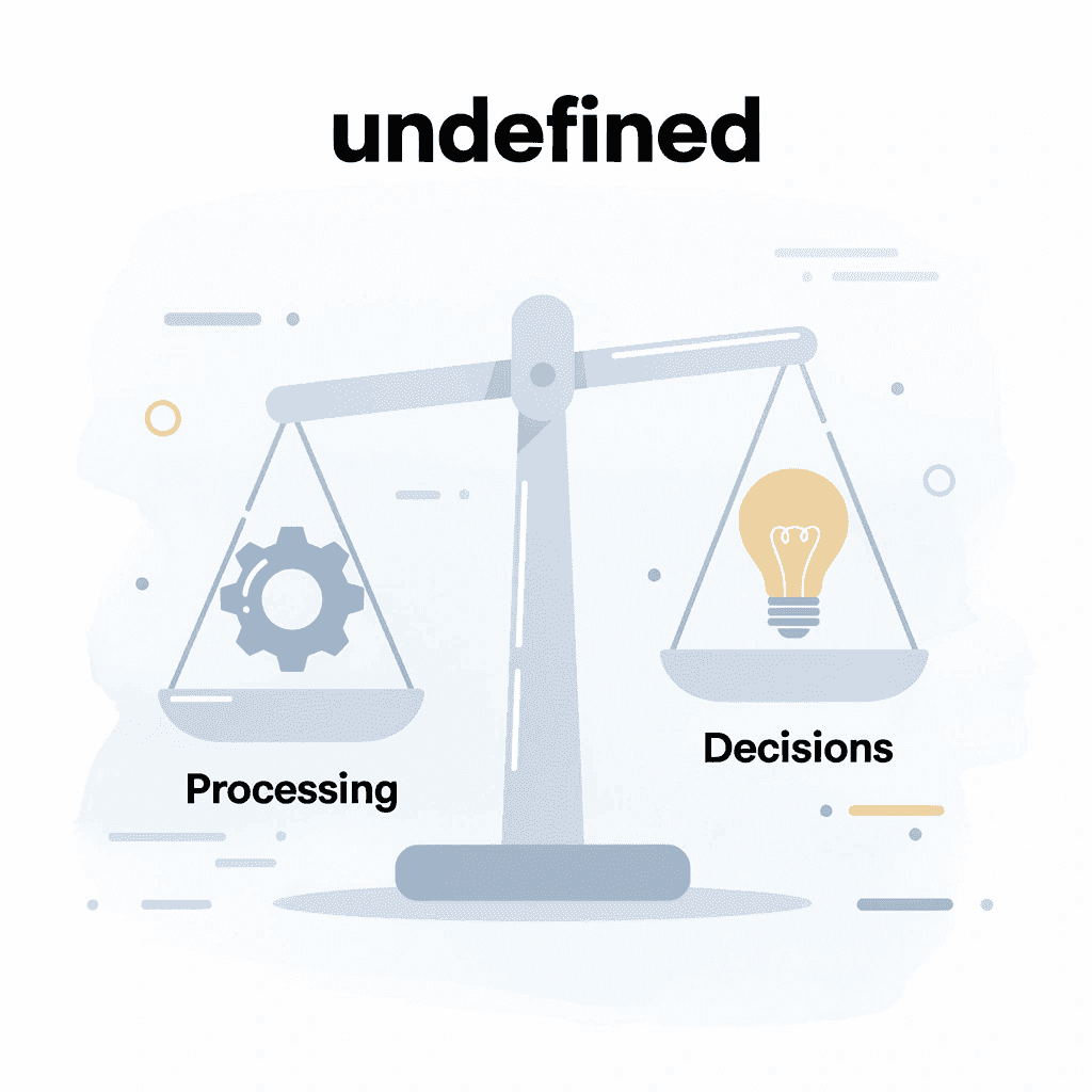 Balance scale comparing information processing versus decision making