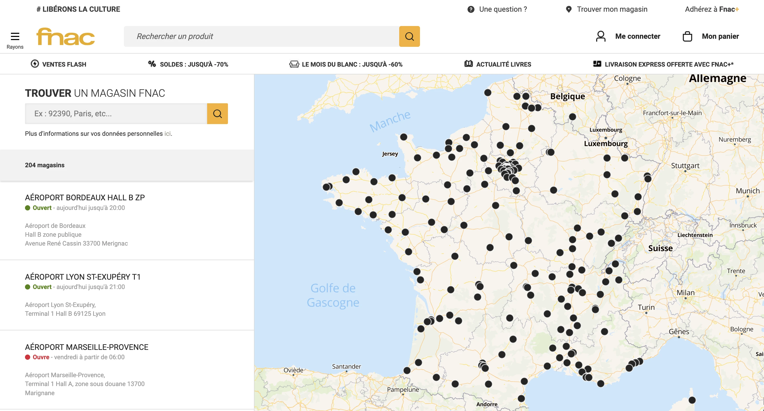 Store locator sur le site fnac