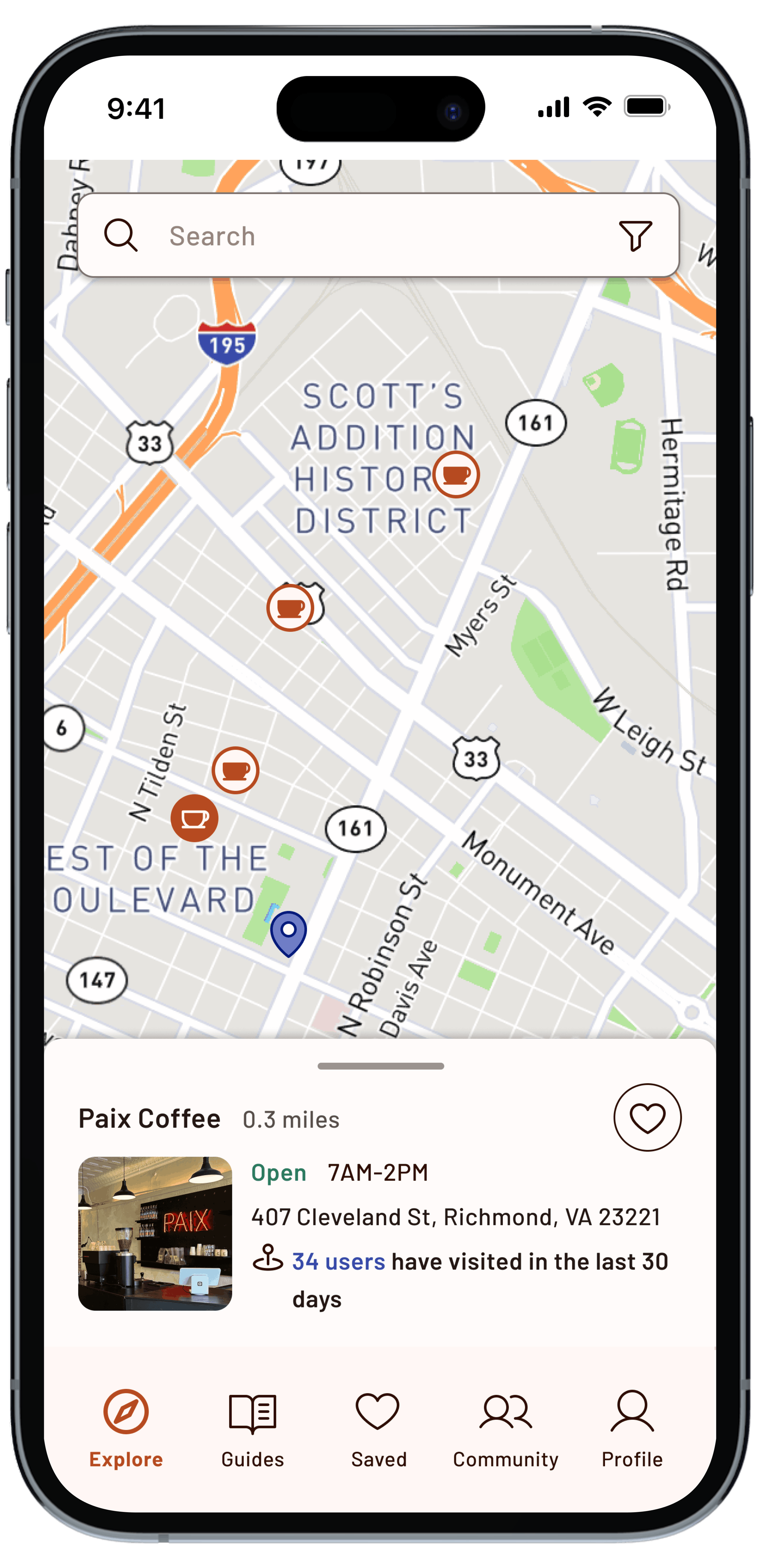 iPhone mockup featuring Dabbio's map view