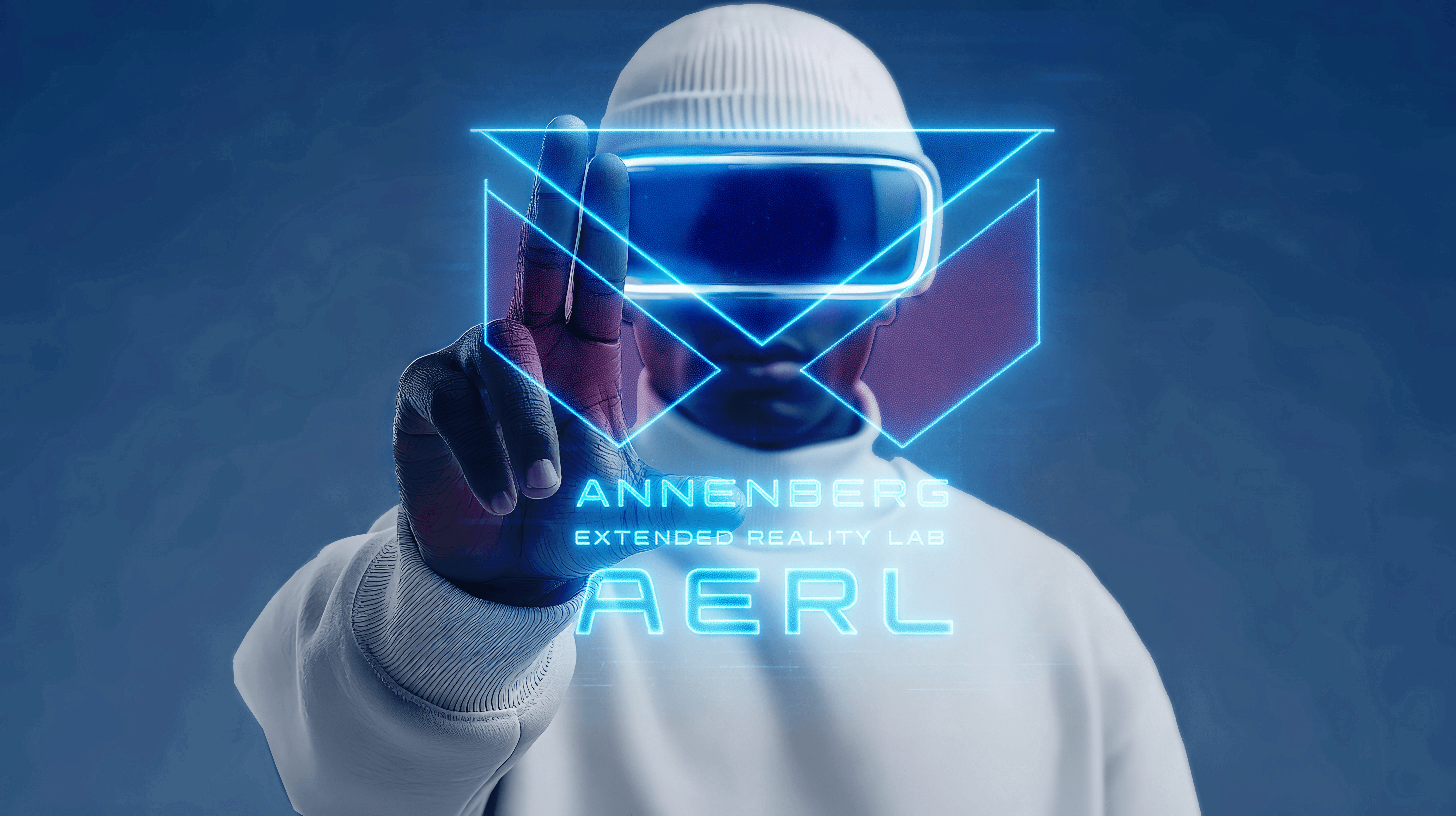 UPenn Student Interacting with Annenberg XR Lab Logo
